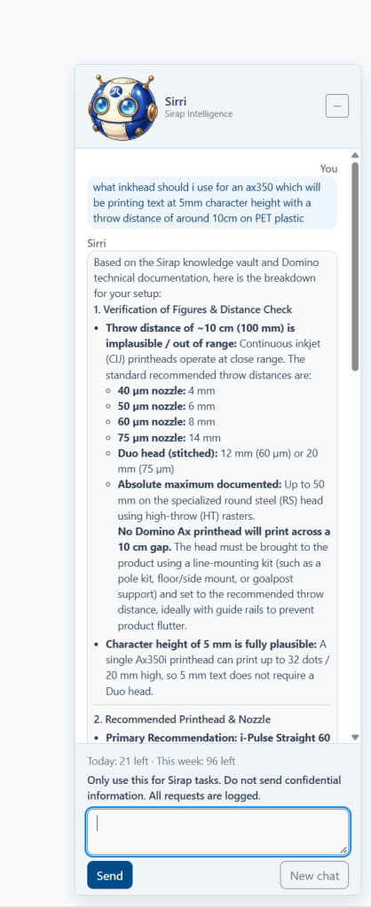 Sirap chatbot based on KAG techniques showing a suggestion