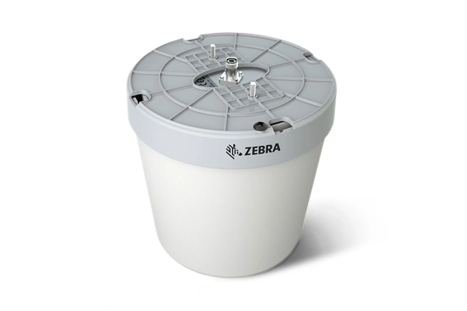 Zebra SP5504 SmartLens sensor, cylindrical white housing with grey mounting plate and connector
