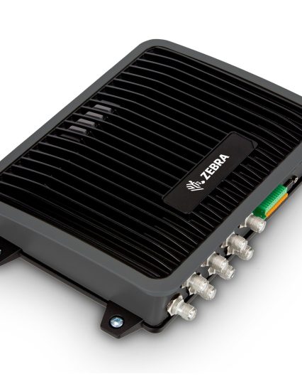 Zebra FX9600 fixed RFID reader, angled view of the black die-cast housing and antenna ports