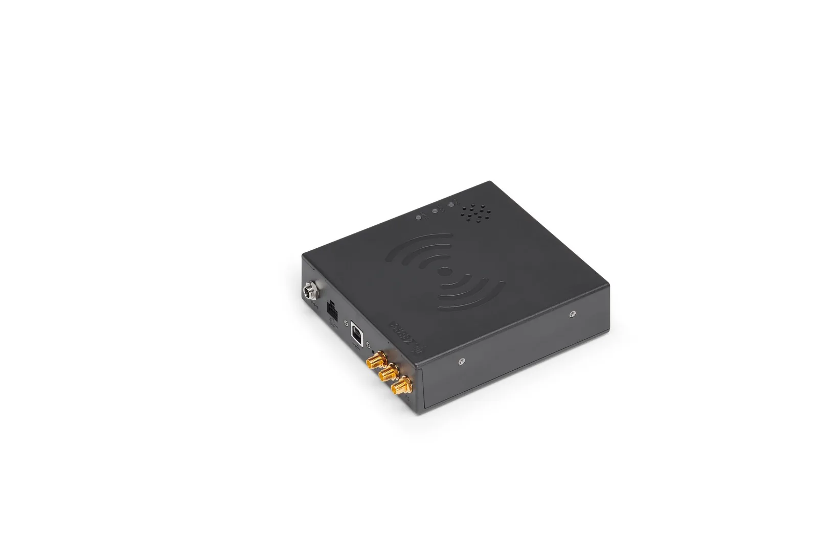 Zebra FXP20 RFID reader connector side with three SMA antenna ports, a USB port and power connectors